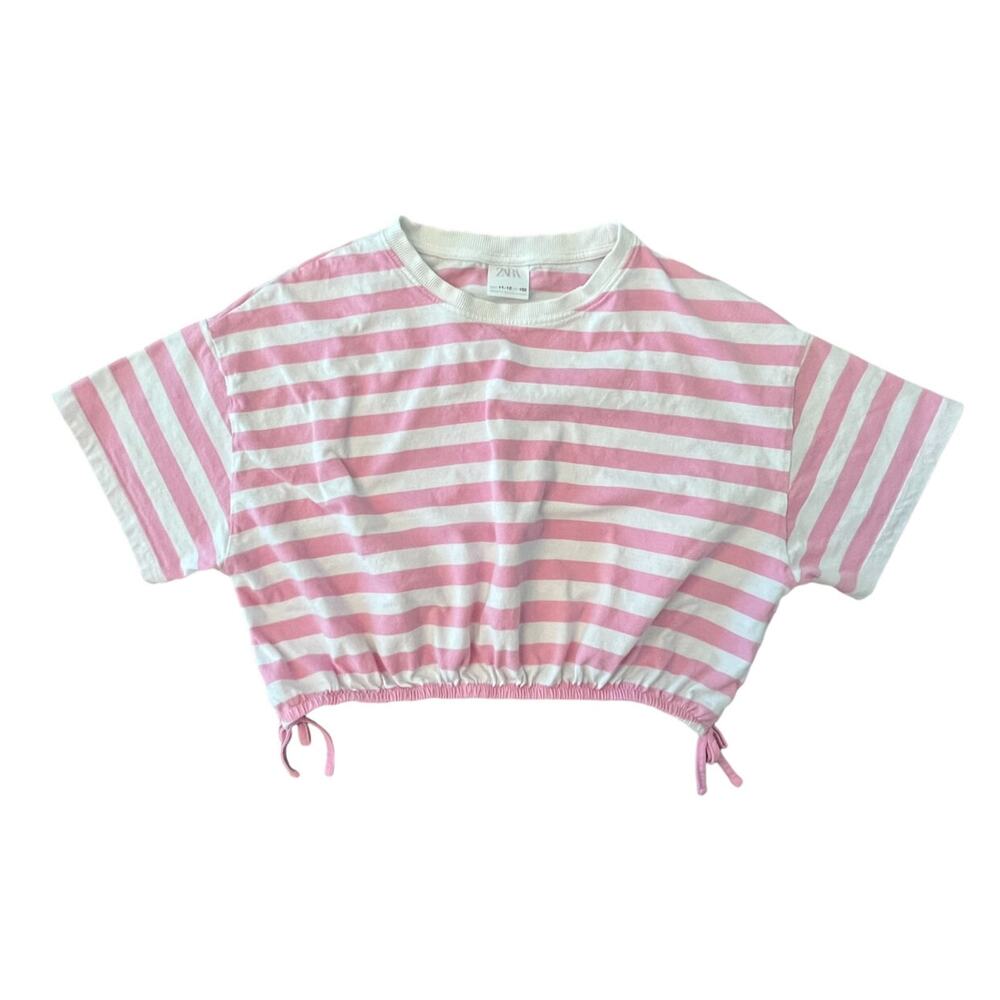 Zara VGUC 11-12 Yrs Pink & White Stripe Midriff Tee.